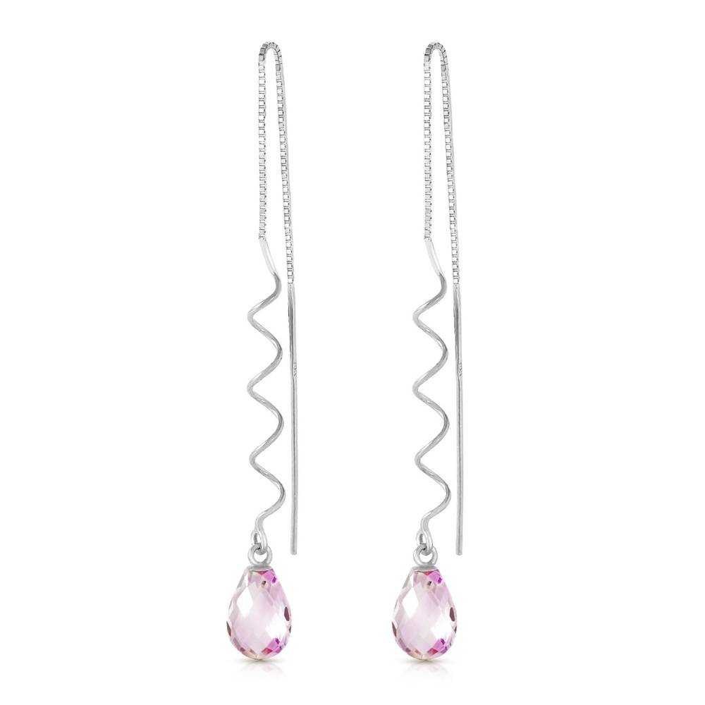 14K. GOLD THREADED DANGLES EARRINGS  PINK TOPAZ - Picture 2 of 4